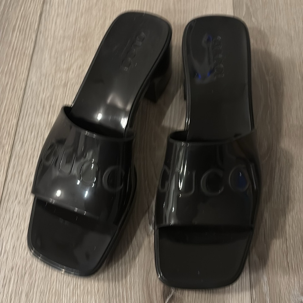 Gucci  black rubber logo platform  slides shoes Sz 38 EU /8 US New No box - Picture 2 of 13